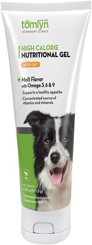 Tomlyn Nutri-Cal malt-flavored high-calorie nutritional gel for dogs in a 4.25-ounce package.