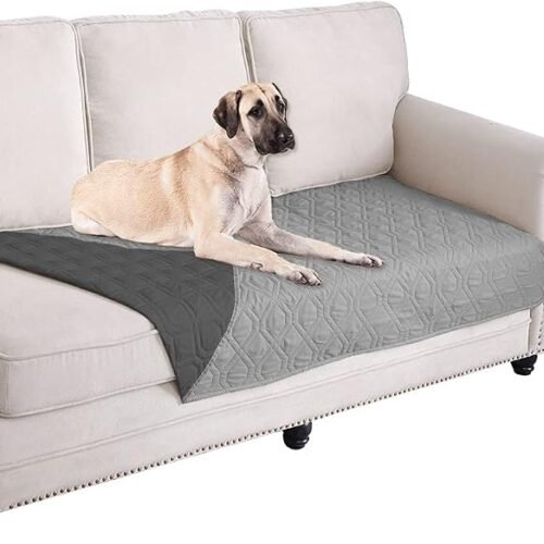 Ameritex reversible waterproof dog blanket in gray and dark gray, measuring 30 by 70 inches, for beds, sofas, and furniture.