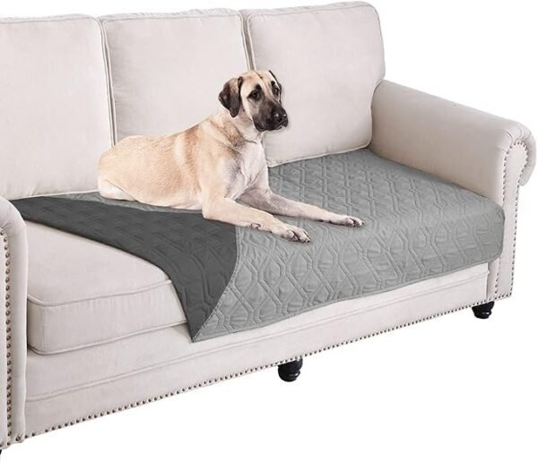 Ameritex Waterproof Dog Ameritex reversible waterproof dog blanket in gray and dark gray, measuring 30 by 70 inches, for beds, sofas, and furniture.