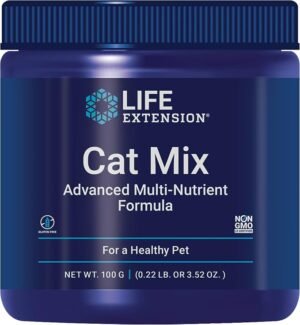 Life Extension Cat Mix nutritional supplement for cats with probiotics, taurine, L-arginine, vitamins, folic acid, and rosemary
