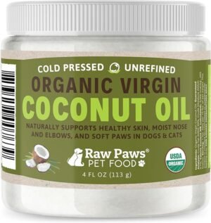 Raw Paws organic virgin coconut oil Raw Paws organic virgin coconut oil for dogs and cats for dry nose, paw and skin care, hot spot support, and cat hairball care.