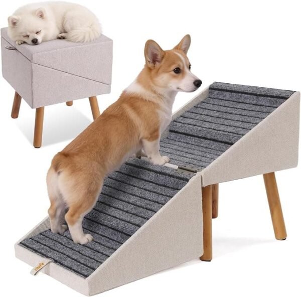 81P0VhFvPiL._AC_SX679_ (1) 2-in-1 Dog Stairs and Foldable Pet Ramp for Small Dogs – 17.13" High Pet Steps & Ramp, Space-Saving Ottoman Design for Dogs and Cats