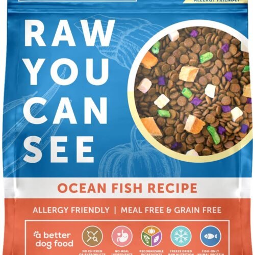 A Better Treat Ocean Blend dry dog food made with fish as the only animal protein, without chicken, grains, or flour ingredients.